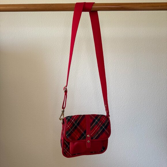 Talbots Red Tartan Plaid Wool Crossbody Bag Leather Flap Holiday Classic - Picture 15 of 15